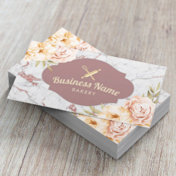 Bakery Pastry Chef Vintage Floral Trendy Marble Business Card by cardfactory at Zazzle