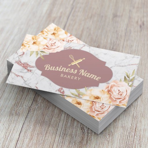 Customizable Bakery Pastry Chef Vintage Floral Trendy Marble Business Card
