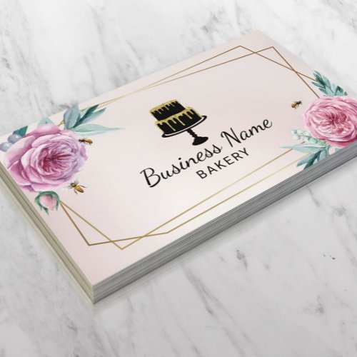 Bakery Pastry Chef Vintage Flower  Bees Geometric Business Card