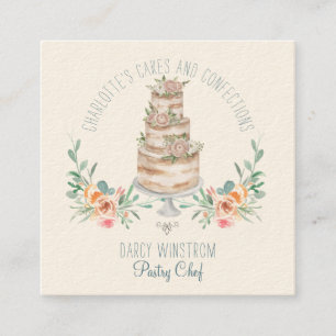Bakery Pastry Chef Watercolor a Floral Cake Square Business Card
