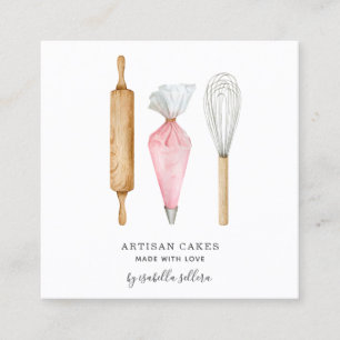 Bakery Pastry Chef Watercolor Bakers Tools Square Business Card