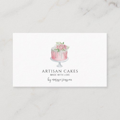 Bakery Pastry Chef Watercolor Baking Pink Cake Bus Business Card