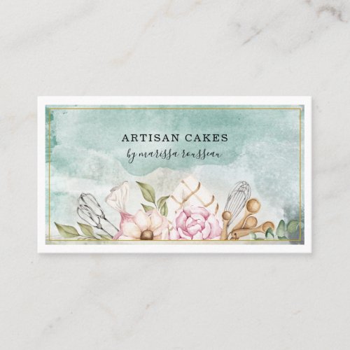 Bakery Pastry Chef Watercolor Baking Tools  Business Card