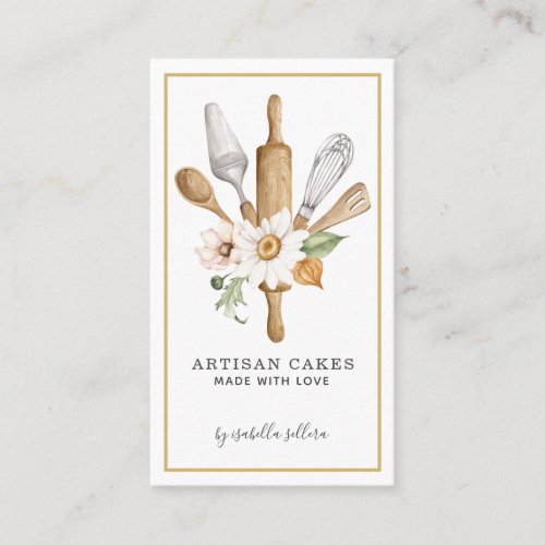Bakery Pastry Chef Watercolor Baking Utensil Tools Business Card