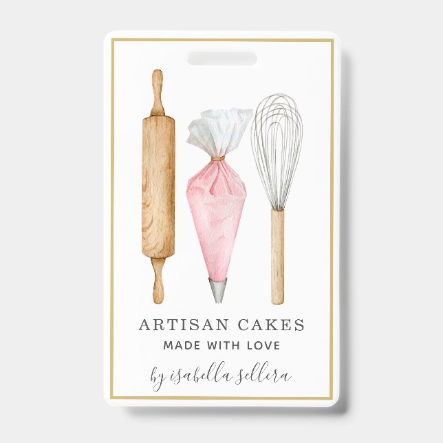 Bakery Pastry Chef Watercolor Baking Utensils  Badge (Front)