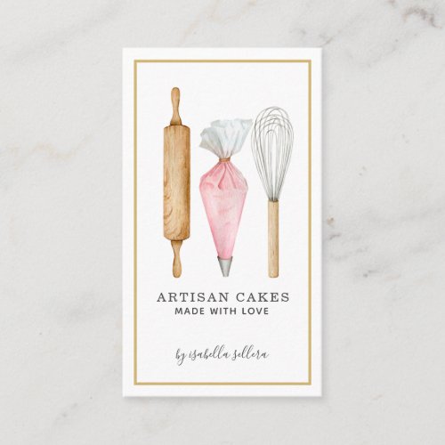 Bakery Pastry Chef Watercolor Baking Utensils Business Card