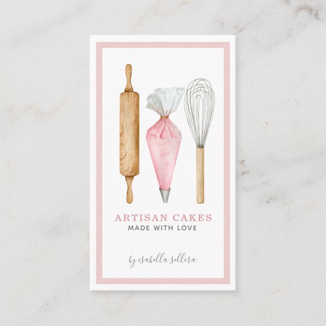 Bakery Pastry Chef Watercolor Baking Utensils Business Card (Front)
