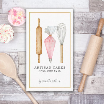 Bakery Pastry Chef Watercolor Baking Utensils Business Card by PersonOfInterest at Zazzle