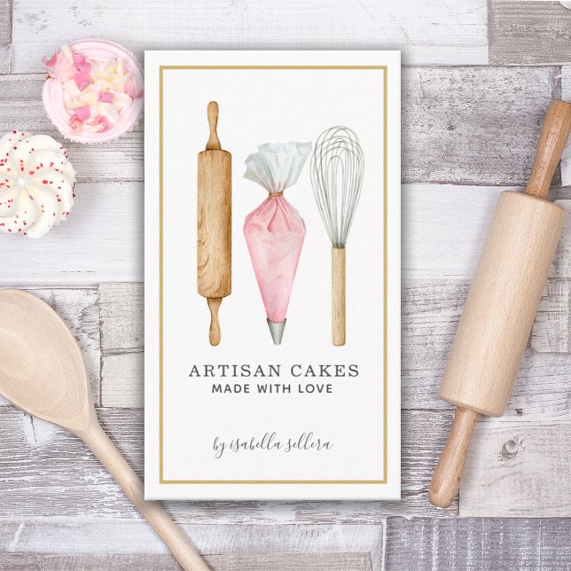 Bakery Pastry Chef Watercolor Baking Utensils Business Card (Creator Uploaded)