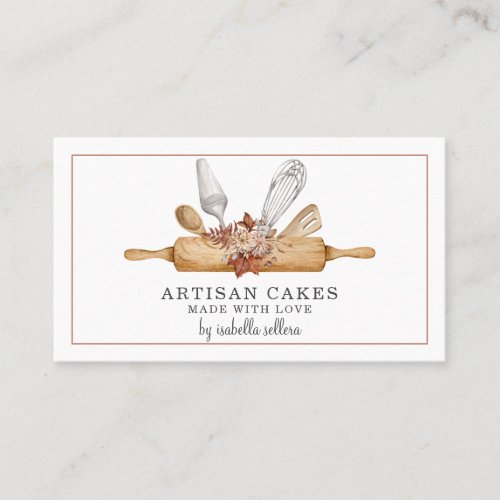 Bakery Pastry Chef Watercolor Baking Utensils Business Card