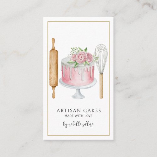 Bakery Pastry Chef Watercolor Baking Utensils Cake Business Card
