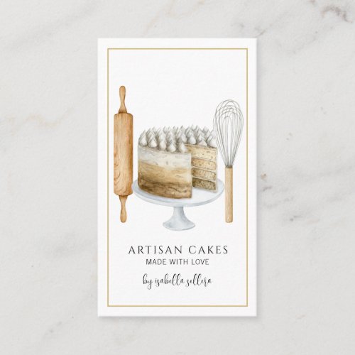 Bakery Pastry Chef Watercolor Baking Utensils Cake Business Card