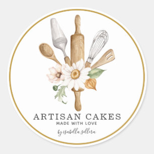 Bakery Pastry Chef Watercolor Baking Utensils Classic Round Sticker