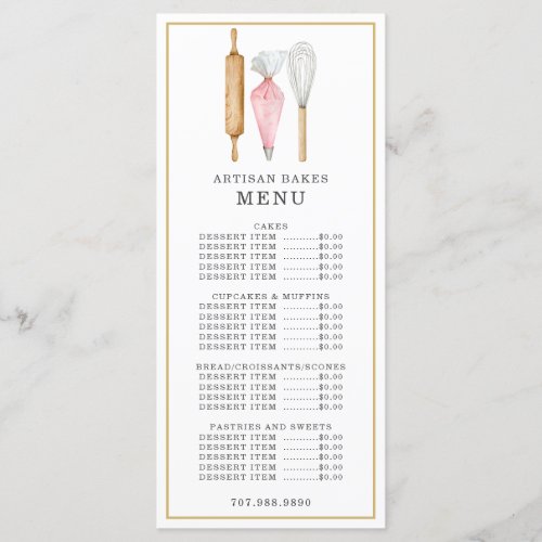 Bakery Pastry Chef Watercolor Baking Utensils  Menu