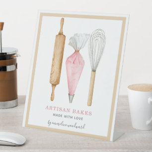 Bakery Pastry Chef Watercolor Baking Utensils Pedestal Sign
