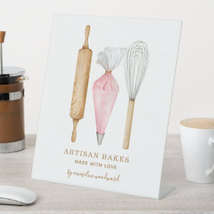 Bakery Pastry Chef Watercolor Baking Utensils Pedestal Sign