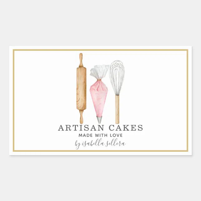 Bakery Pastry Chef Watercolor Baking Utensils Rectangular Sticker | Zazzle