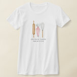 Bakery Pastry Chef Watercolor Baking Utensils  T-Shirt<br><div class="desc">This whimsical cute watercolor cake bakery pastry chef business tee features baker's tools; rolling pin, piping bag and whisk. Simple tools of the trade! Your name signature in script typography and the name of your business, with the tagline: made with love. To see the full collection of this design with...</div>