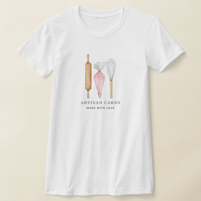 Bakery Pastry Chef Watercolor Baking Utensils  T-Shirt (Laydown)