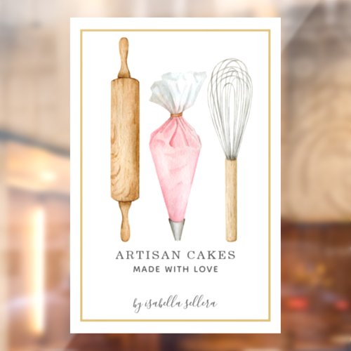 Bakery Pastry Chef Watercolor Baking Utensils Window Cling