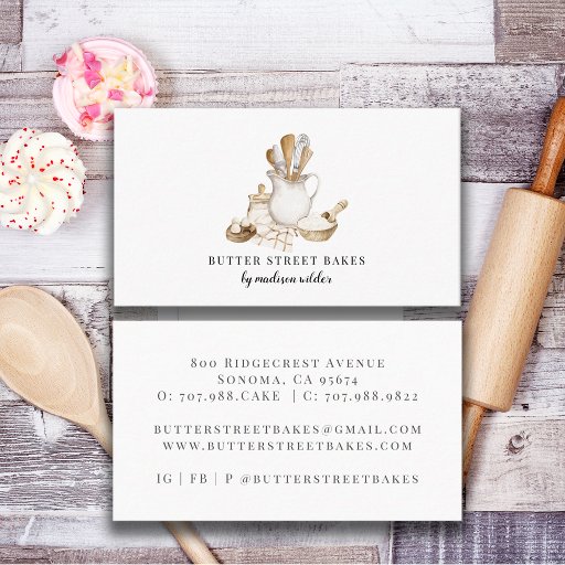 Customizable Bakery Pastry Chef  Watercolor Business Card