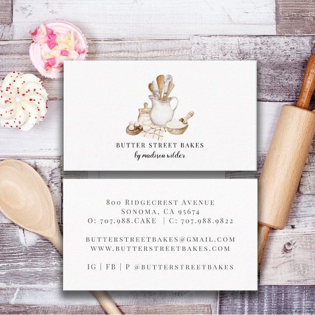 Bakery Pastry Chef  Watercolor Business Card (Creator Uploaded)