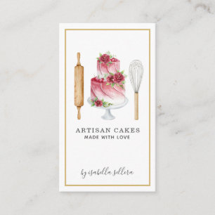 Bakery Pastry Chef Watercolor Cake Baking Utensils Business Card