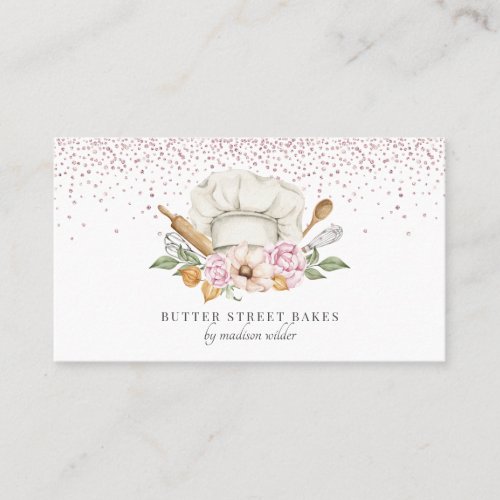 Bakery Pastry Chef Watercolor Chef Hat Glitter Business Card