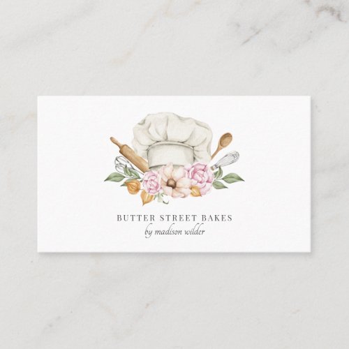 Bakery Pastry Chef Watercolor Chef Hat Utensils Business Card