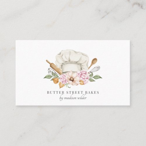 Bakery Pastry Chef Watercolor Chef Hat Utensils Sq Business Card