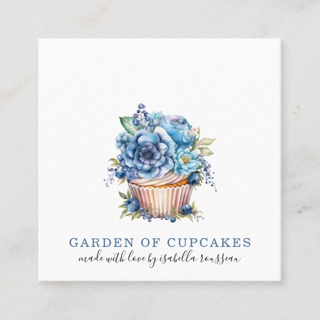 Bakery Pastry Chef Watercolor Cupcake Baker Square Business Card (Front)