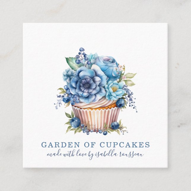 Bakery Pastry Chef Watercolor Cupcake Baker Square Business Card (Front)
