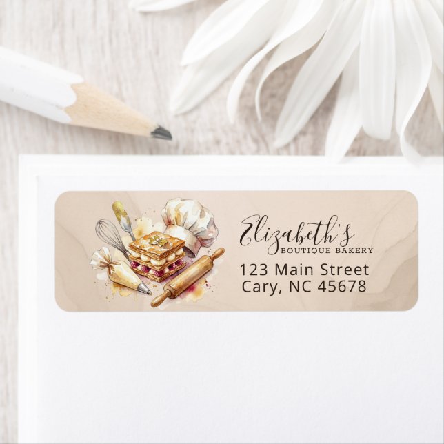 Bakery Pastry Chef Watercolor Gold Baking Catering Label (Insitu)