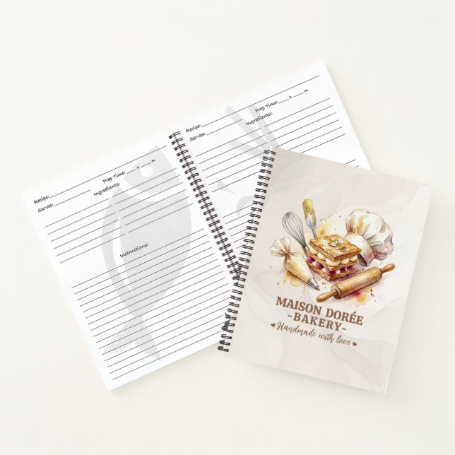 Bakery Pastry Chef Watercolor Gold Baking Catering Notebook (Inside)