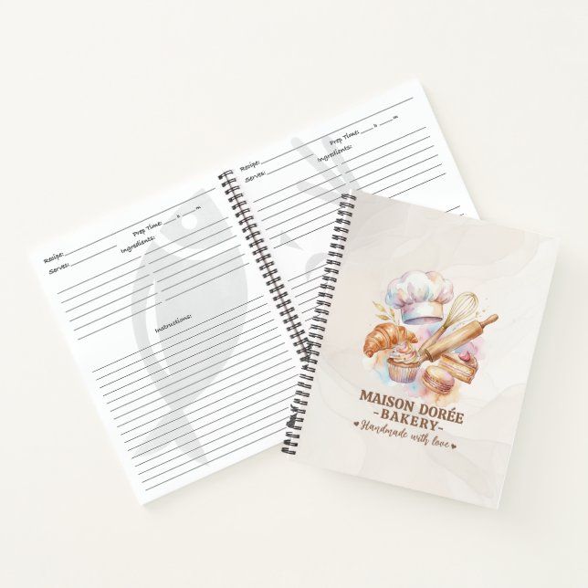 Bakery Pastry Chef Watercolor Gold Baking Catering Notebook (Inside)