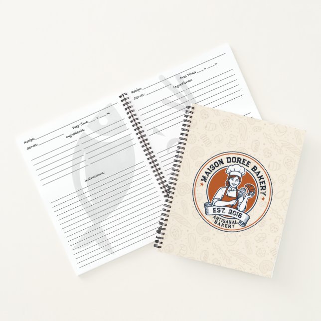 Bakery Pastry Chef Watercolor Gold Baking Catering Notebook (Inside)