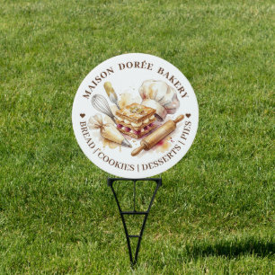 Bakery Pastry Chef Watercolor Gold Baking Catering Sign