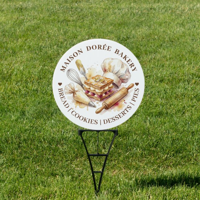 Bakery Pastry Chef Watercolor Gold Baking Catering Sign (Insitu)