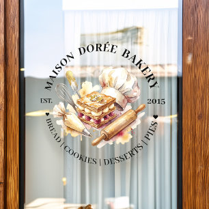 Bakery Pastry Chef Watercolor Gold Baking Catering Window Cling