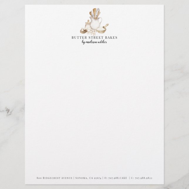 Bakery Pastry Chef  Watercolor Letterhead (Front)