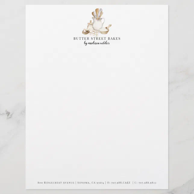 Bakery Pastry Chef Watercolor Letterhead | Zazzle