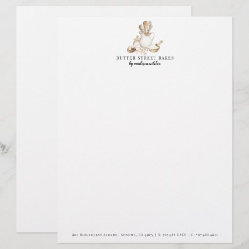 Bakery Pastry Chef Watercolor Letterhead | Zazzle