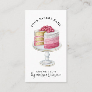 Bakery Pastry Chef Watercolor Pink Cake Dessert Business Card