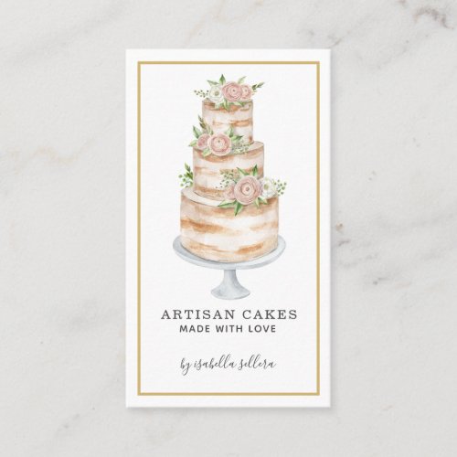 Bakery Pastry Chef Watercolor Pink Floral Cake Business Card