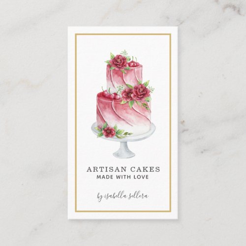 Bakery Pastry Chef Watercolor Pink Gold Business C Business Card