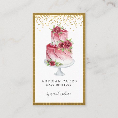 Bakery Pastry Chef Watercolor Pink Gold Business Card