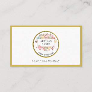 Bakery Pastry Chef Watercolor Pink Gold Desserts Business Card