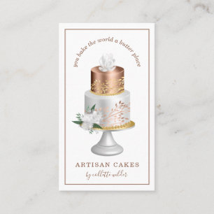 Bakery Pastry Chef Watercolor Rose Gold Pearl Cake Business Card
