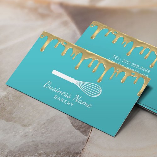 Bakery Pastry Chef Whisk Logo Modern Turquoise Business Card