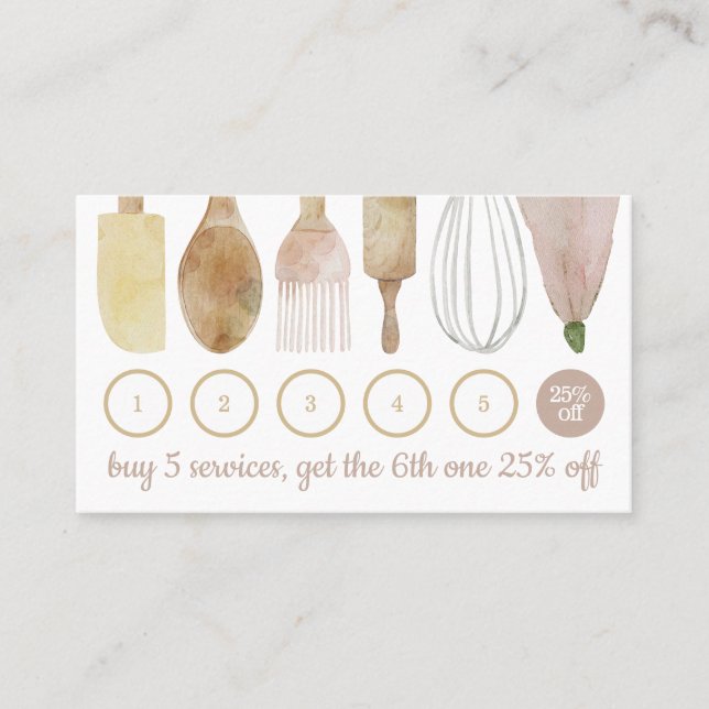 Bakery pastry hand tools cake kitchen loyalty business card (Front)